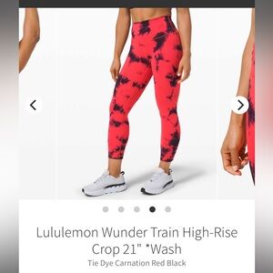 Lululemon Wunder train high rise crop 21” size 4 tie dye carnation black